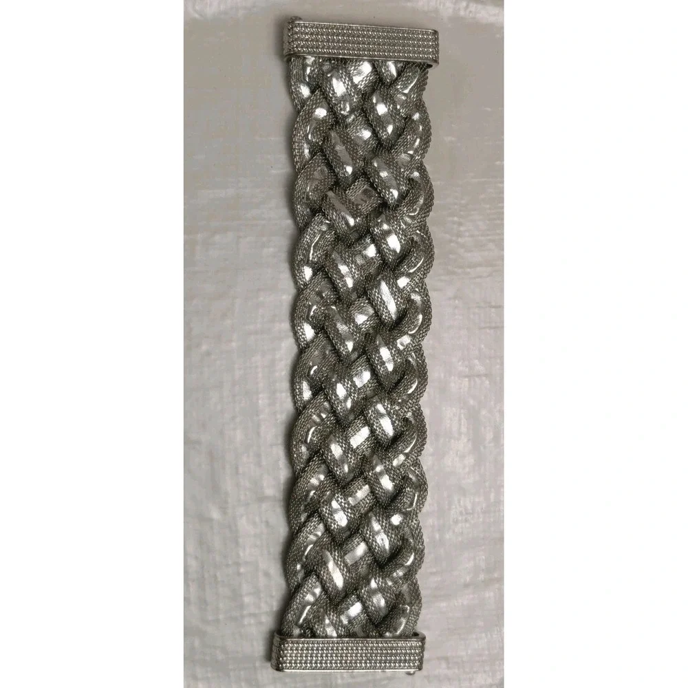 Silver‎ Tone Braided Mesh Statement Bracelet Magnetic Clasp Woven Cuff